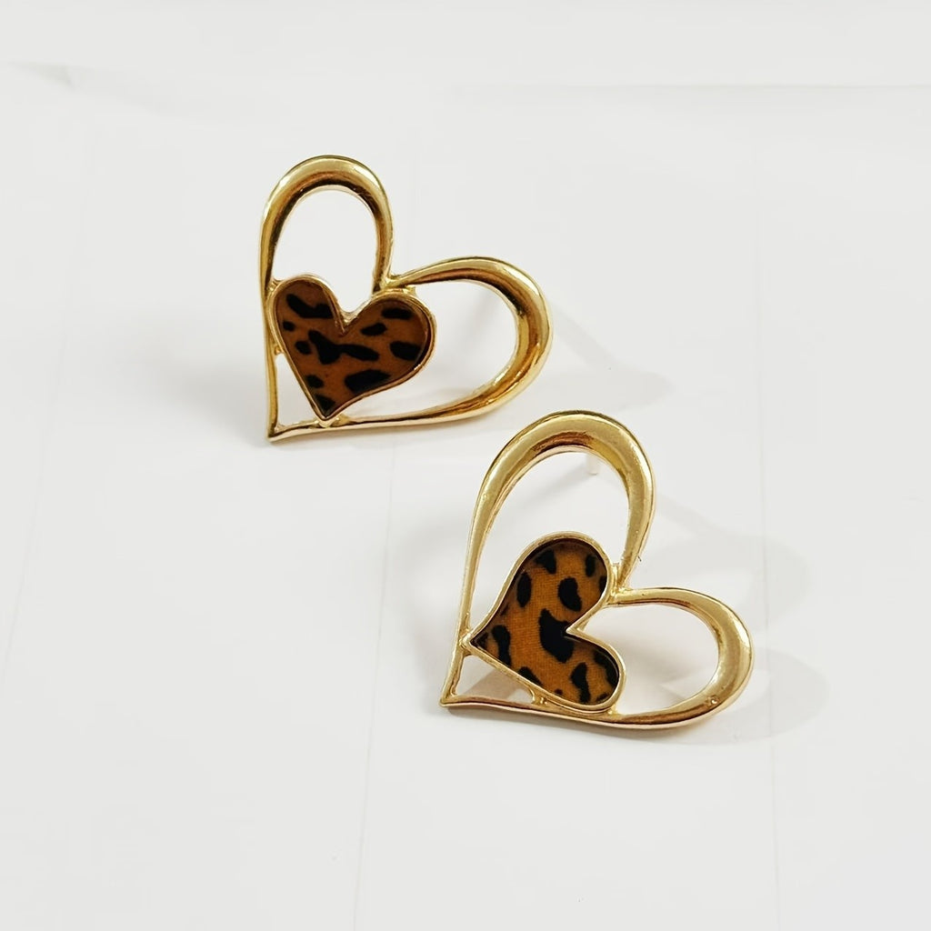 Leopard Heart Drop Earrings