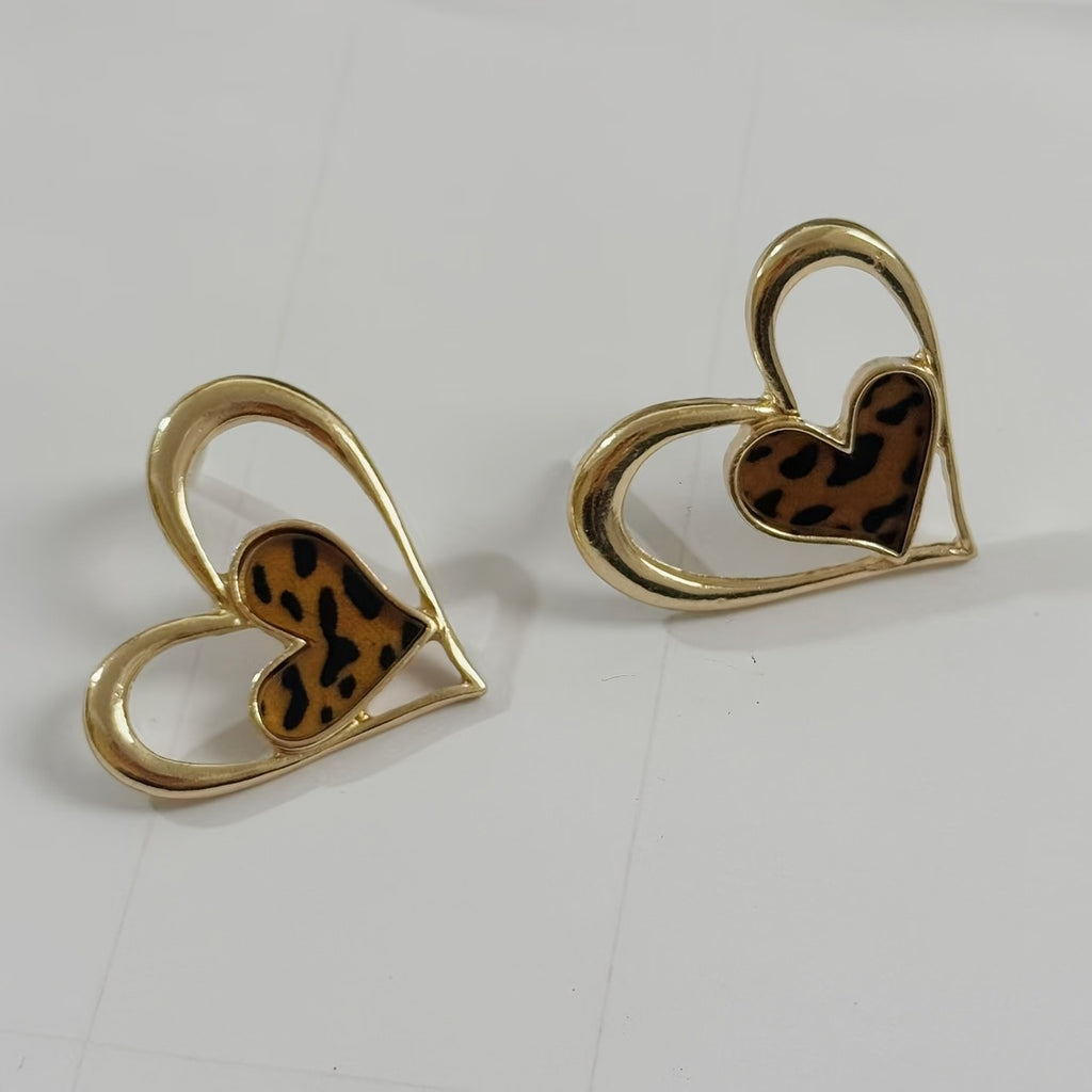 Leopard Heart Drop Earrings