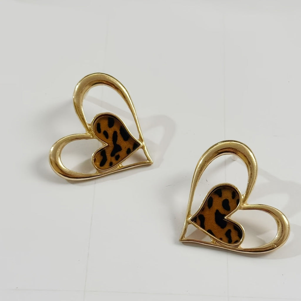 Leopard Heart Drop Earrings