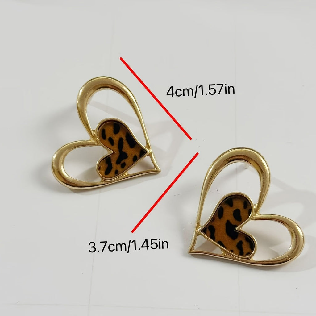 Leopard Heart Drop Earrings