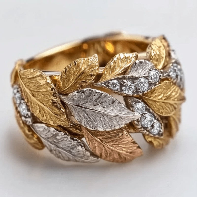 Vintage Leaf Zircon Ring
