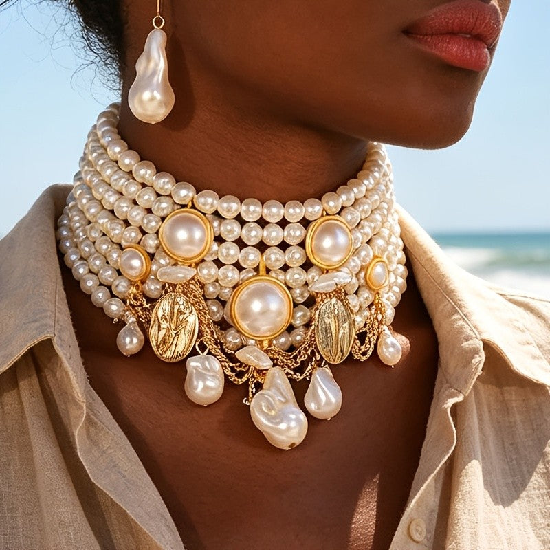 Elegant Pearl Multi-Layer Necklace Set