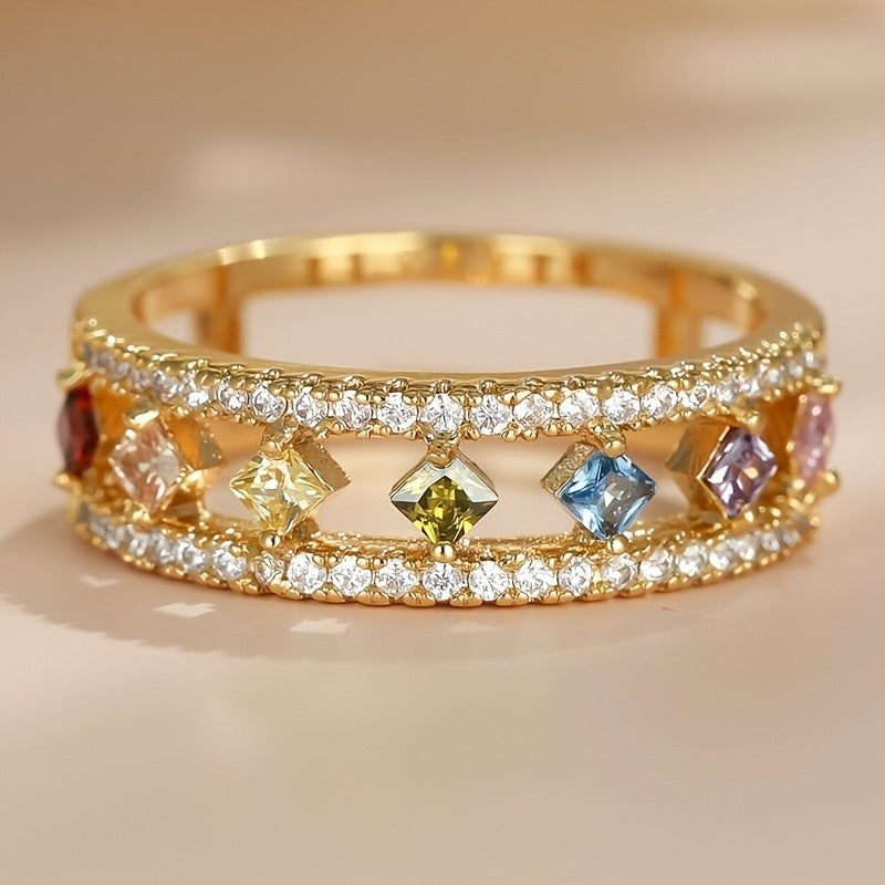 18k Geometric Multi-Stone Ring