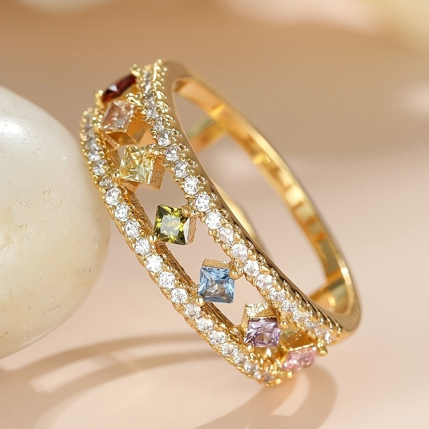 18k Geometric Multi-Stone Ring