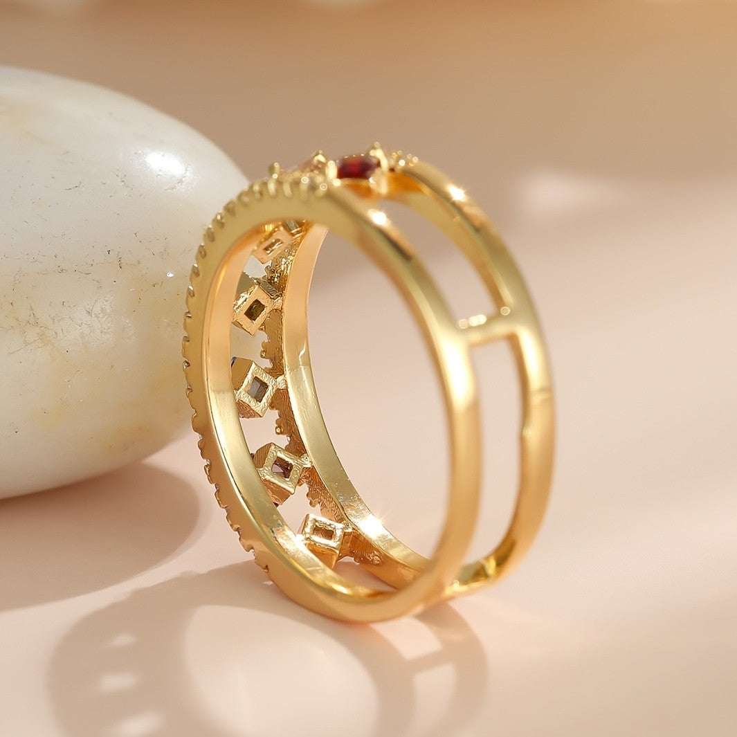 18k Geometric Multi-Stone Ring