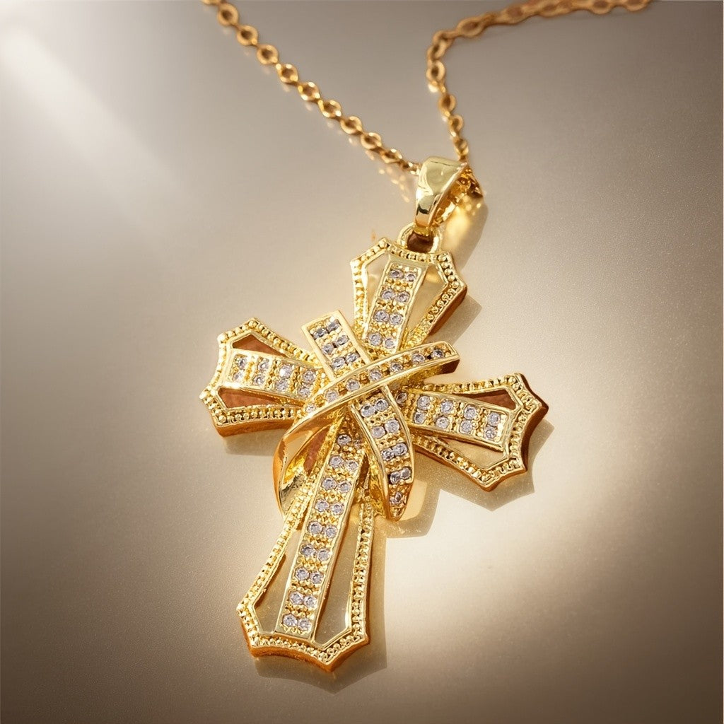 18k Vintage Geometric Cross Necklace