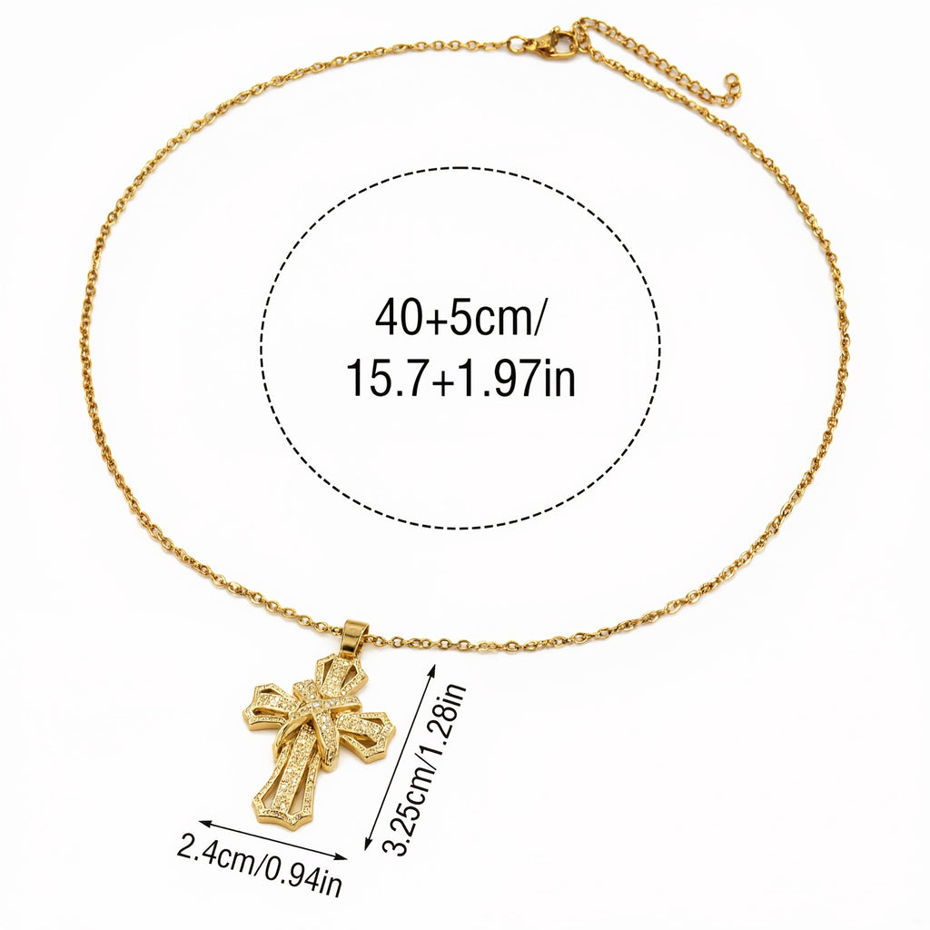 18k Vintage Geometric Cross Necklace