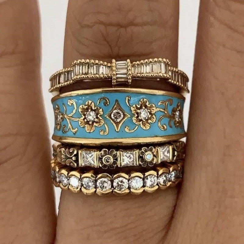 18k Vintage Turquoise Stack Rings