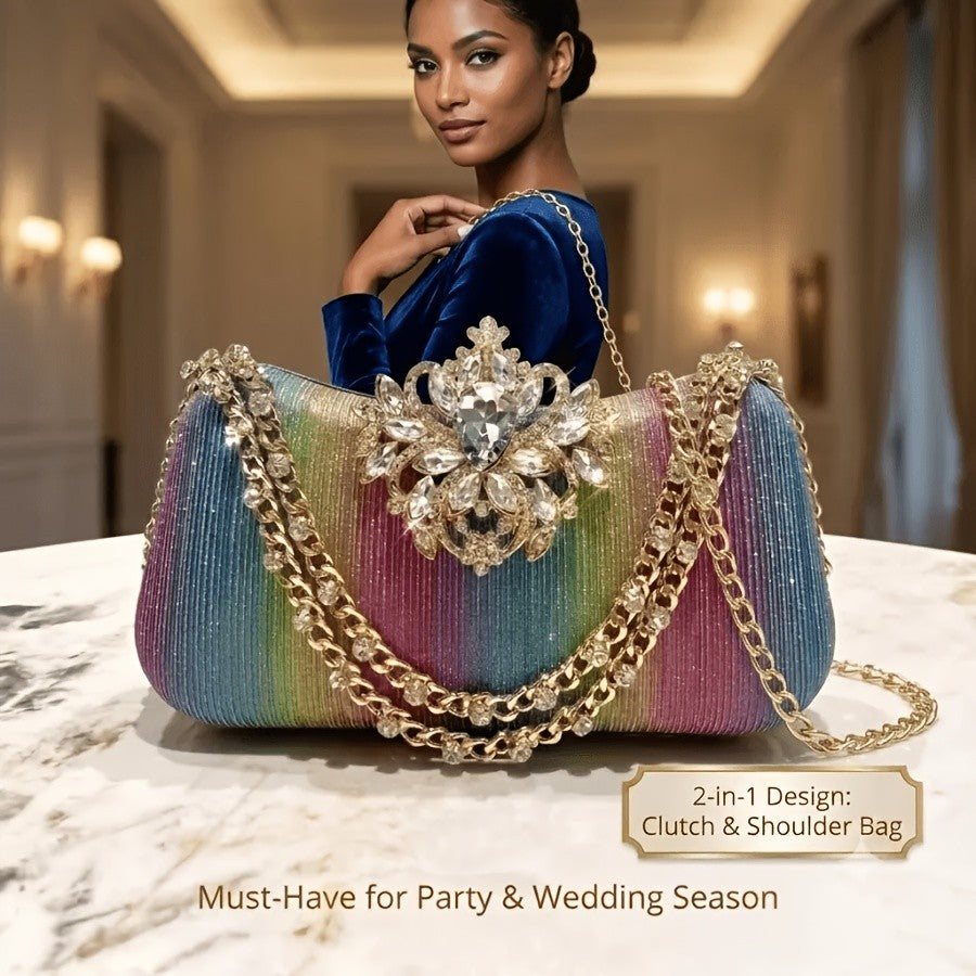 Iridescent Pleated Crystal Clutch
