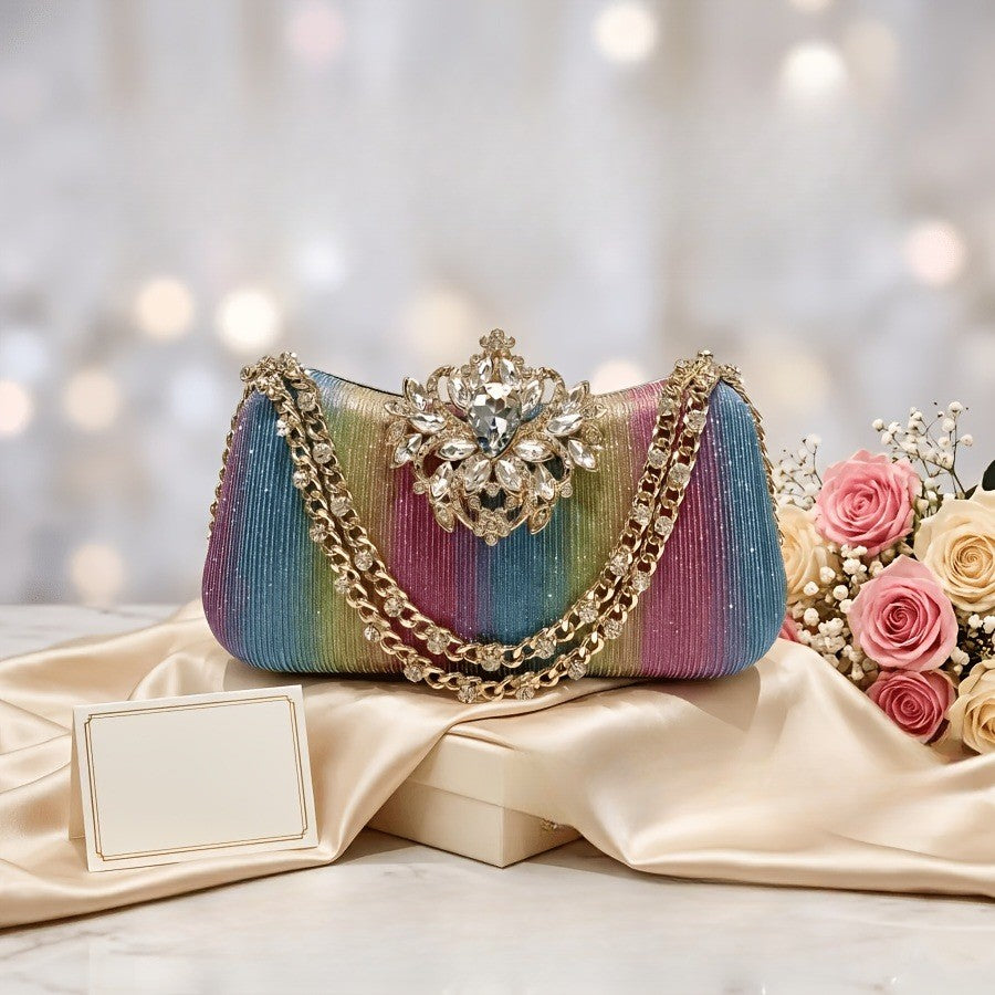 Iridescent Pleated Crystal Clutch