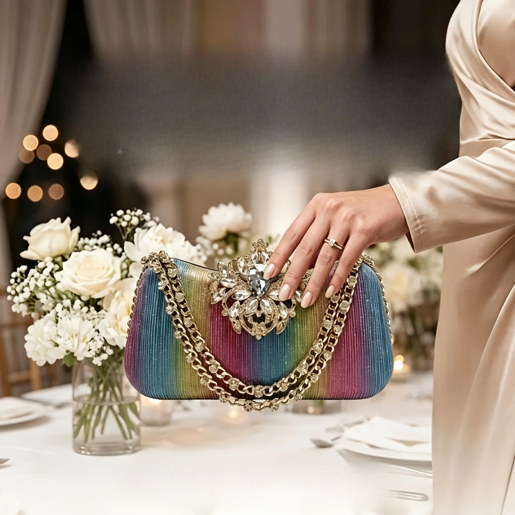 Iridescent Pleated Crystal Clutch