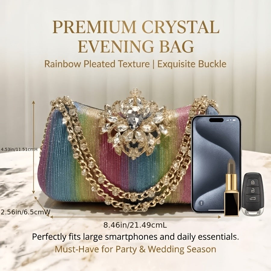 Iridescent Pleated Crystal Clutch