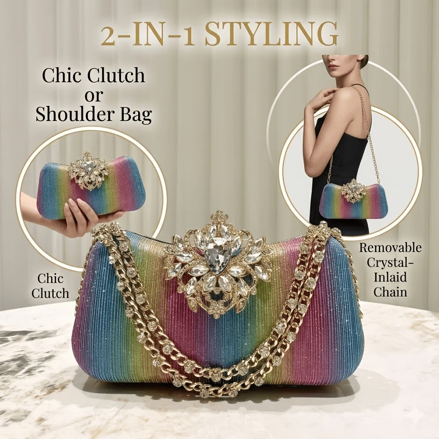 Iridescent Pleated Crystal Clutch