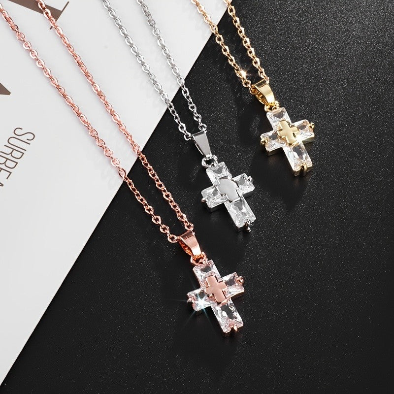 18k Crystal Cross Necklace