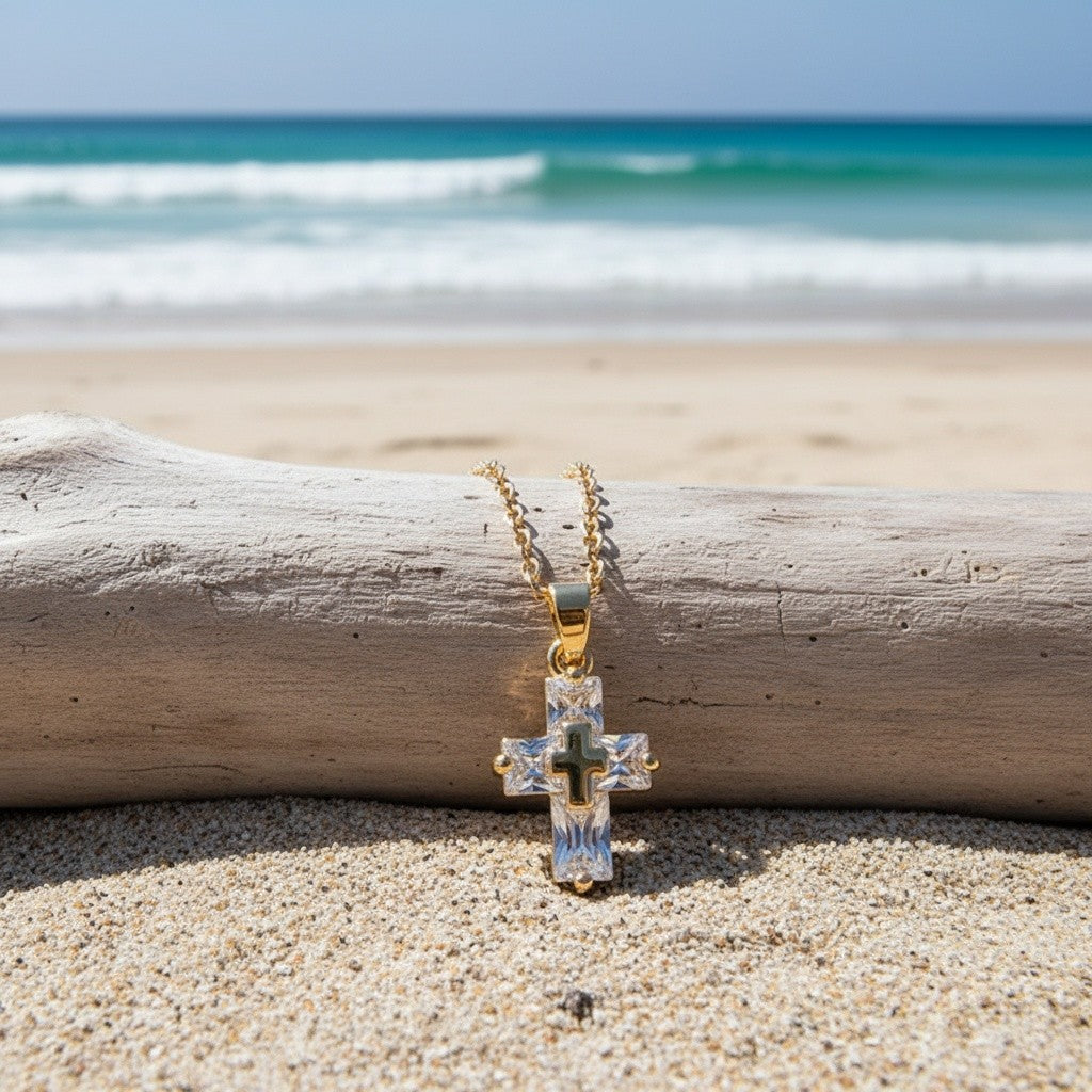 18k Crystal Cross Necklace