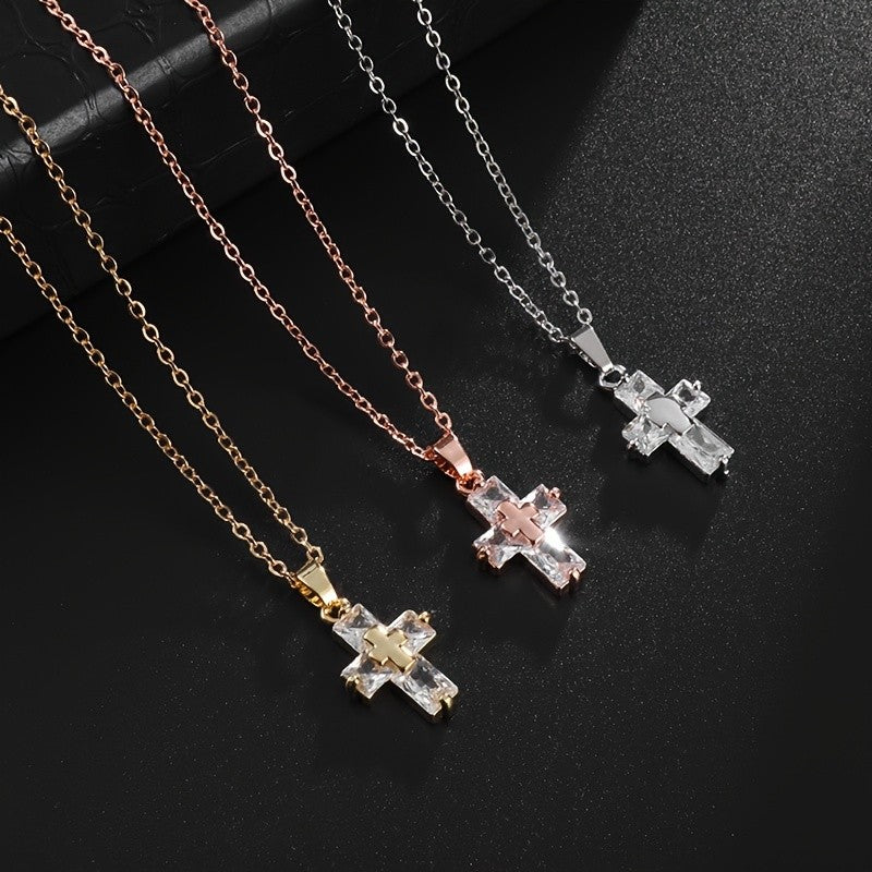 18k Crystal Cross Necklace