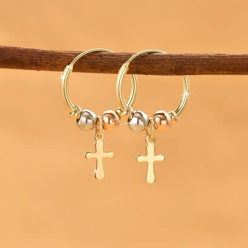 18k Vintage Cross Hoop Earrings