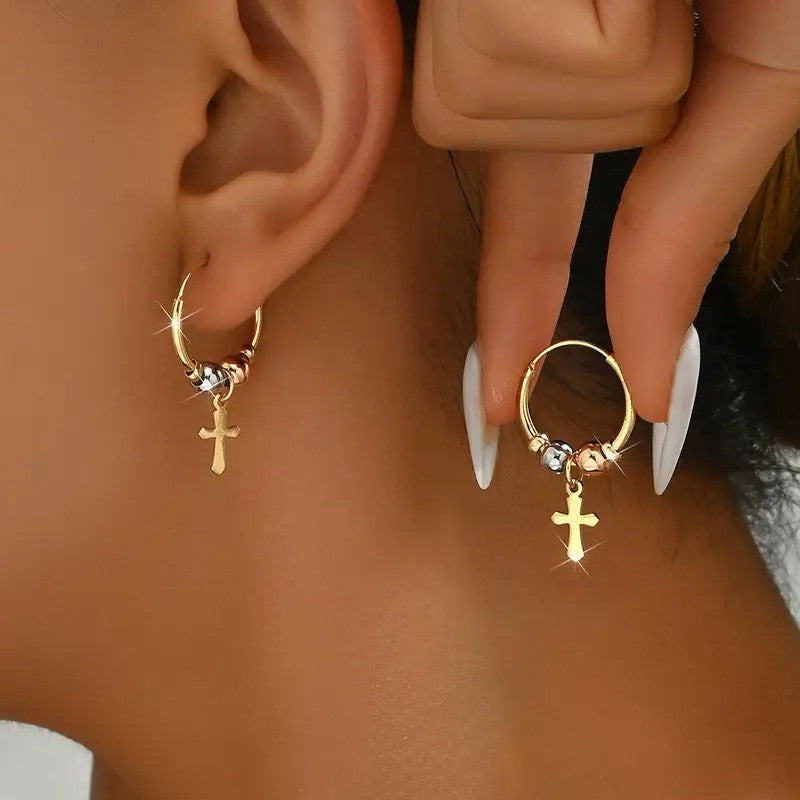 18k Vintage Cross Hoop Earrings