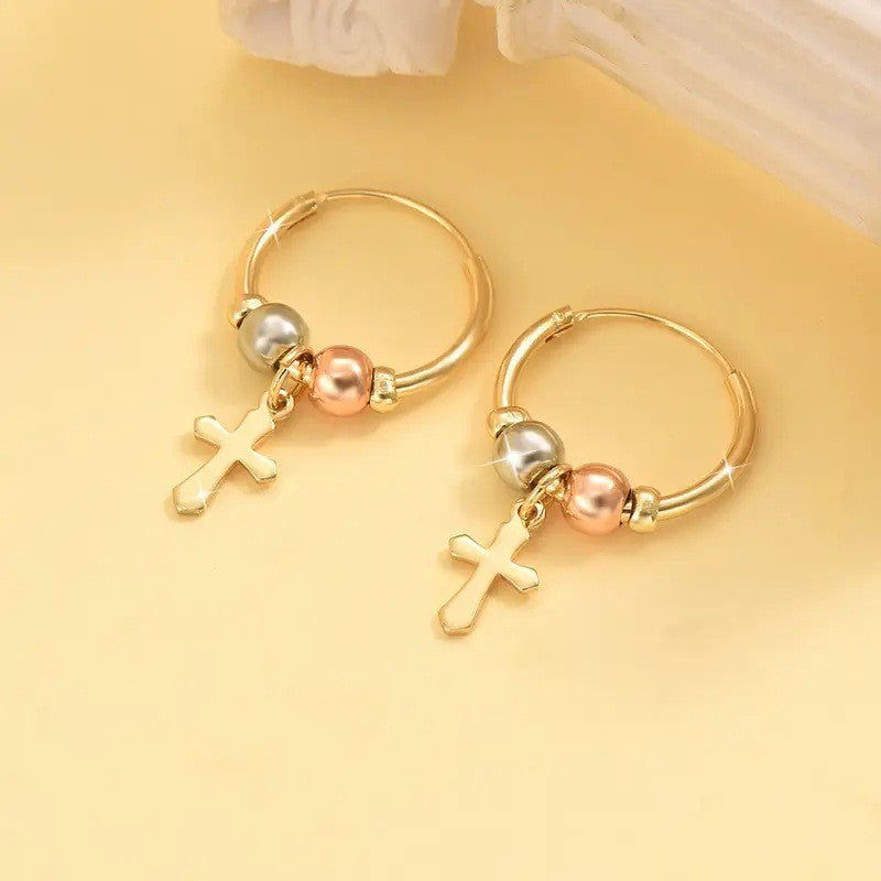 18k Vintage Cross Hoop Earrings