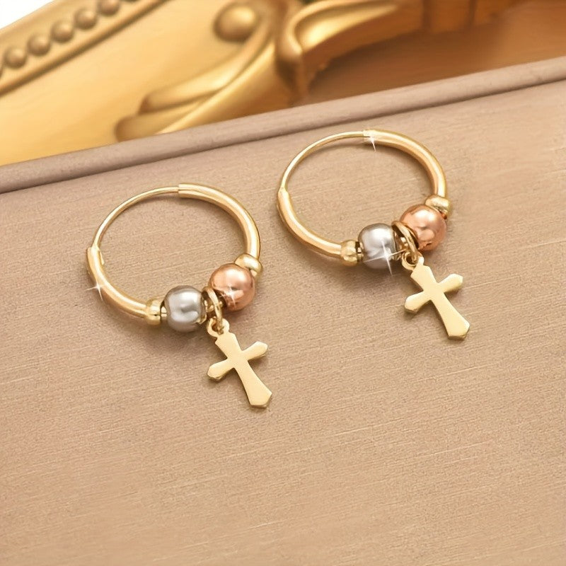 18k Vintage Cross Hoop Earrings