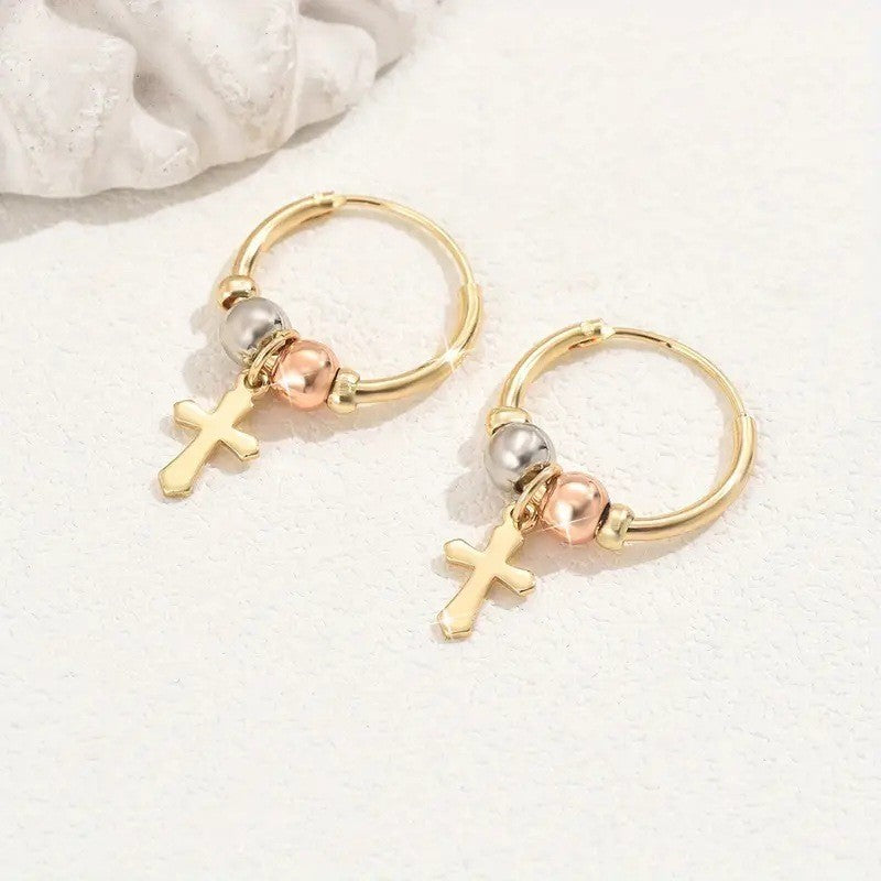 18k Vintage Cross Hoop Earrings