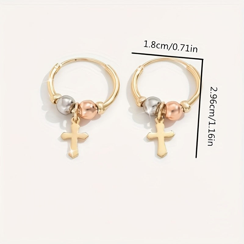 18k Vintage Cross Hoop Earrings