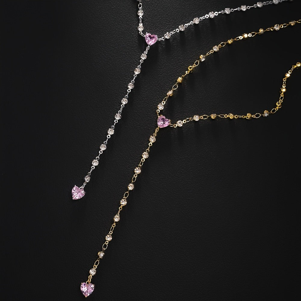 18k Elegant Pink Heart Y-Necklace