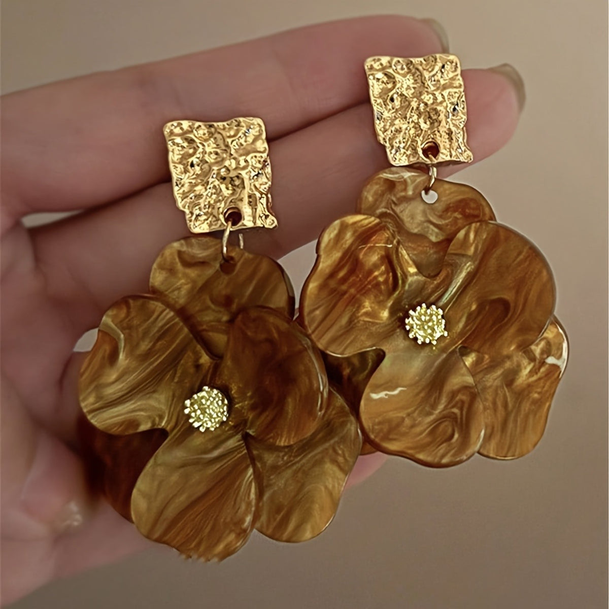 18k Geometric Flower Drop Earrings