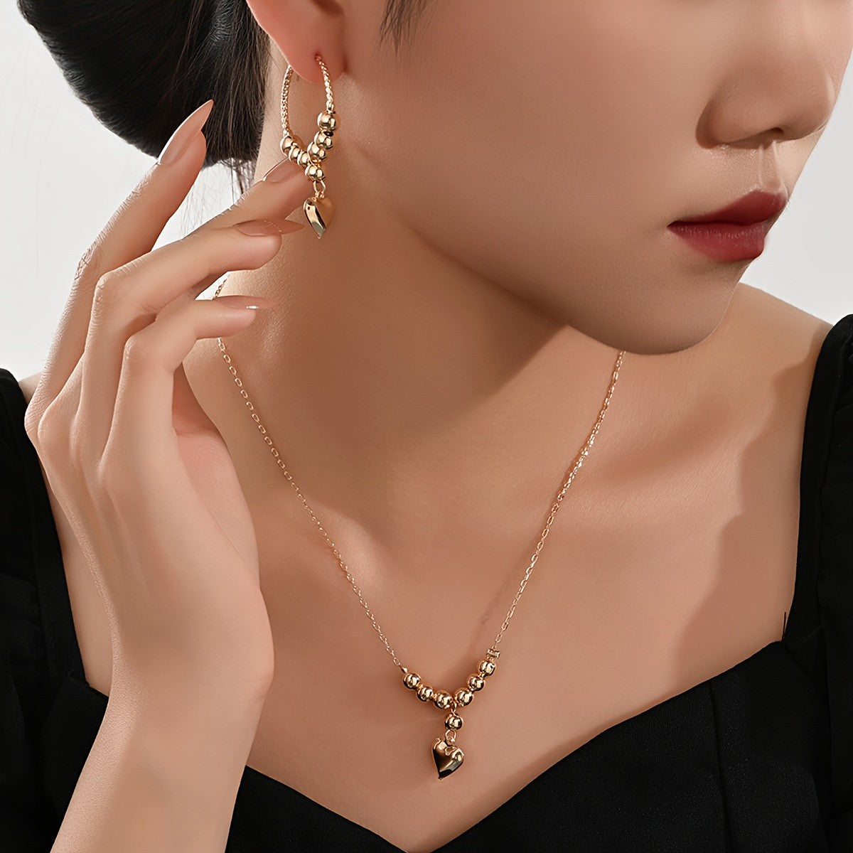 18k Beaded Heart Jewelry Set