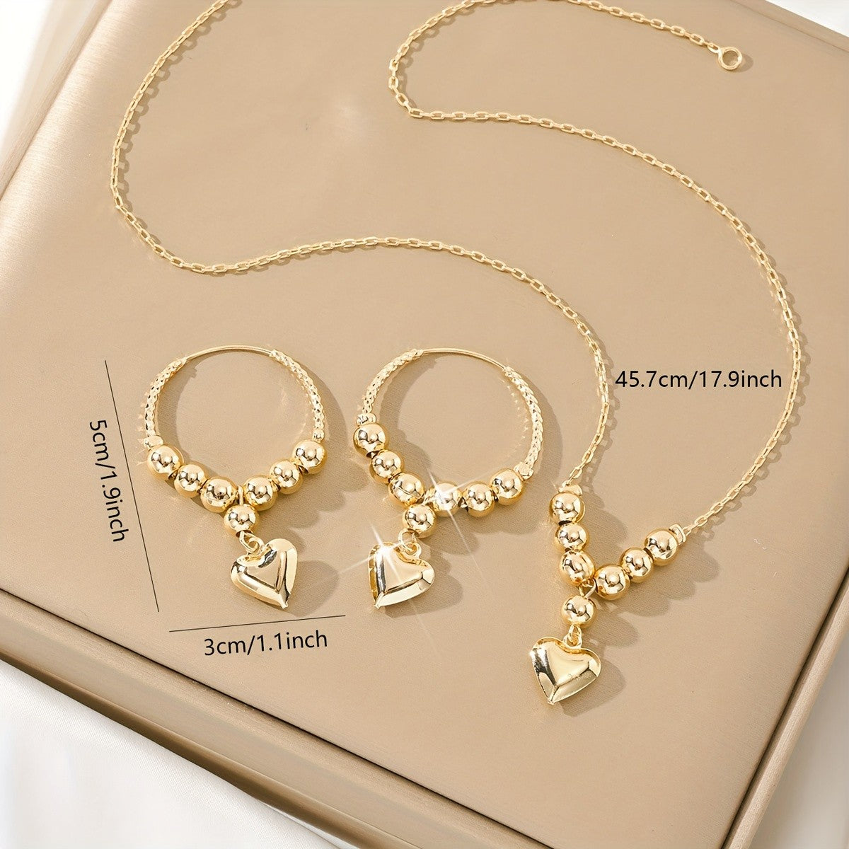 18k Beaded Heart Jewelry Set