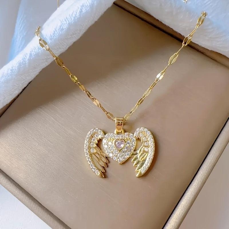 18k Angel Wing Heart Necklace