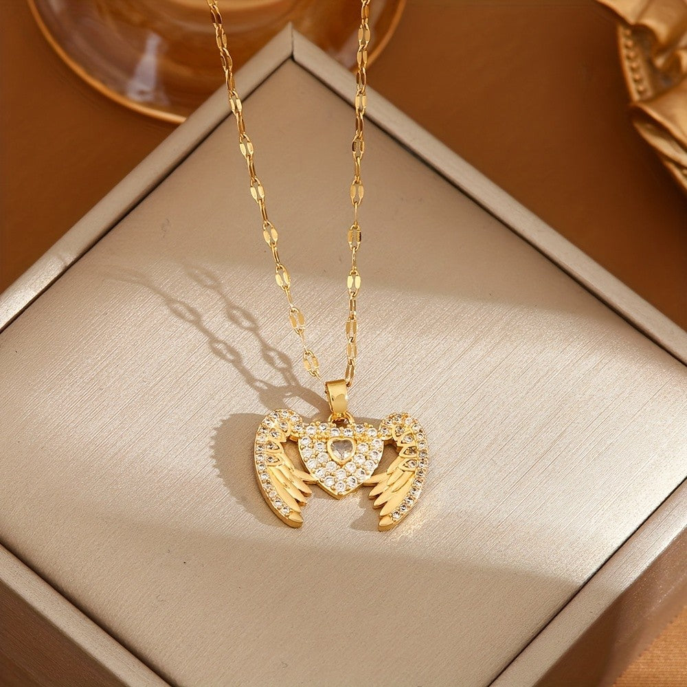 18k Angel Wing Heart Necklace