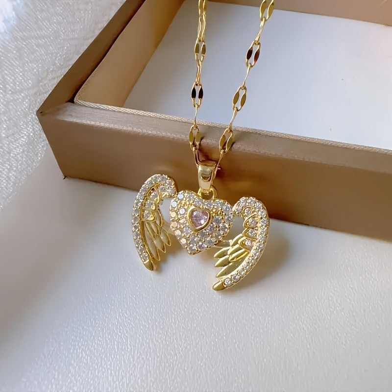 18k Angel Wing Heart Necklace
