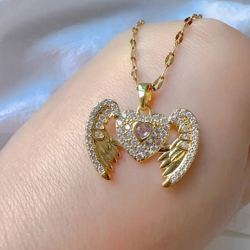 18k Angel Wing Heart Necklace