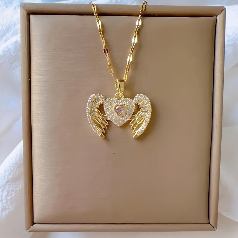 18k Angel Wing Heart Necklace