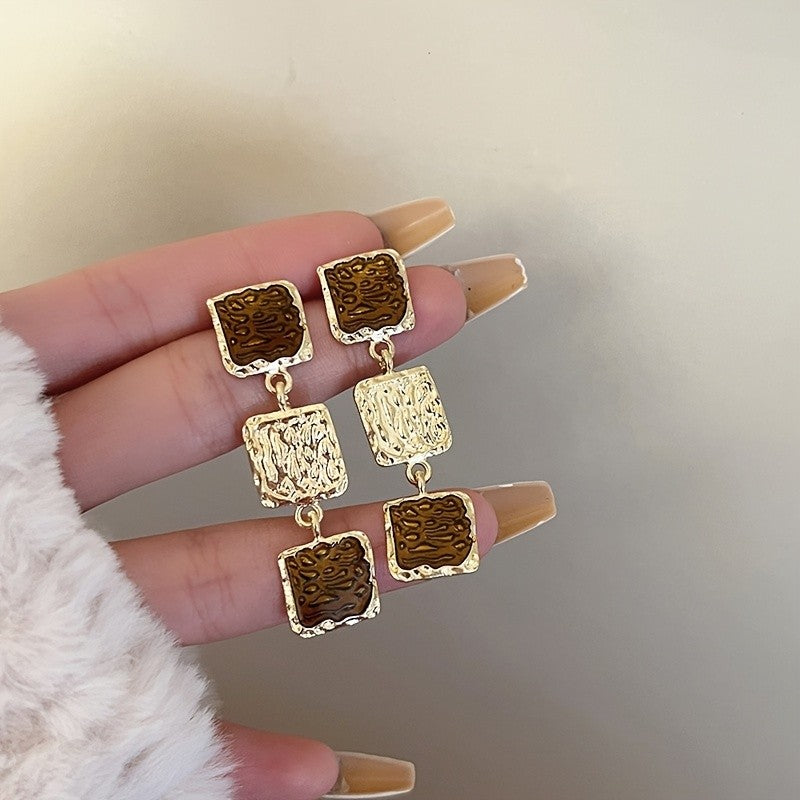 Vintage Geometric Square Drop Earrings