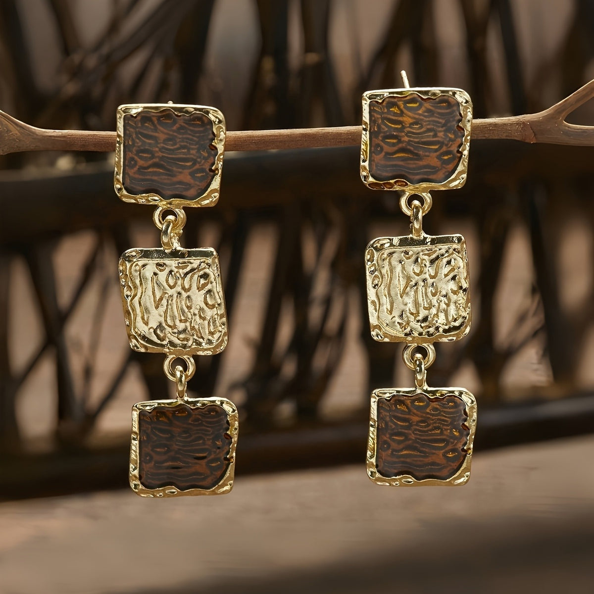 Vintage Geometric Square Drop Earrings