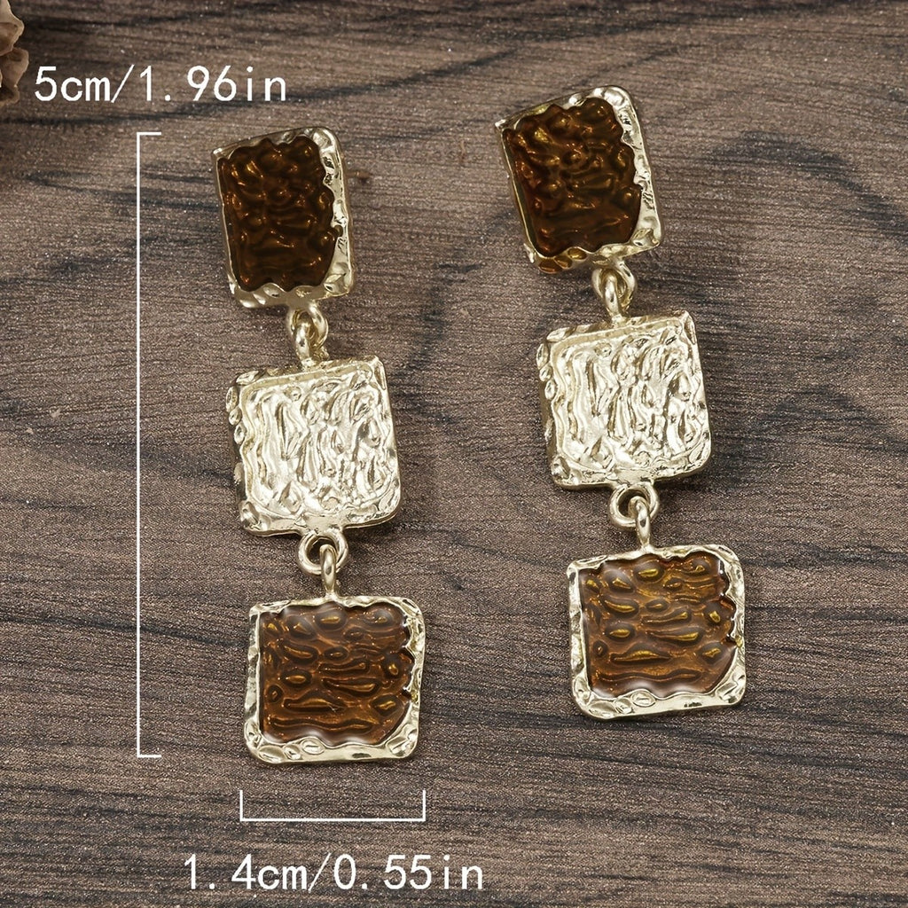 Vintage Geometric Square Drop Earrings