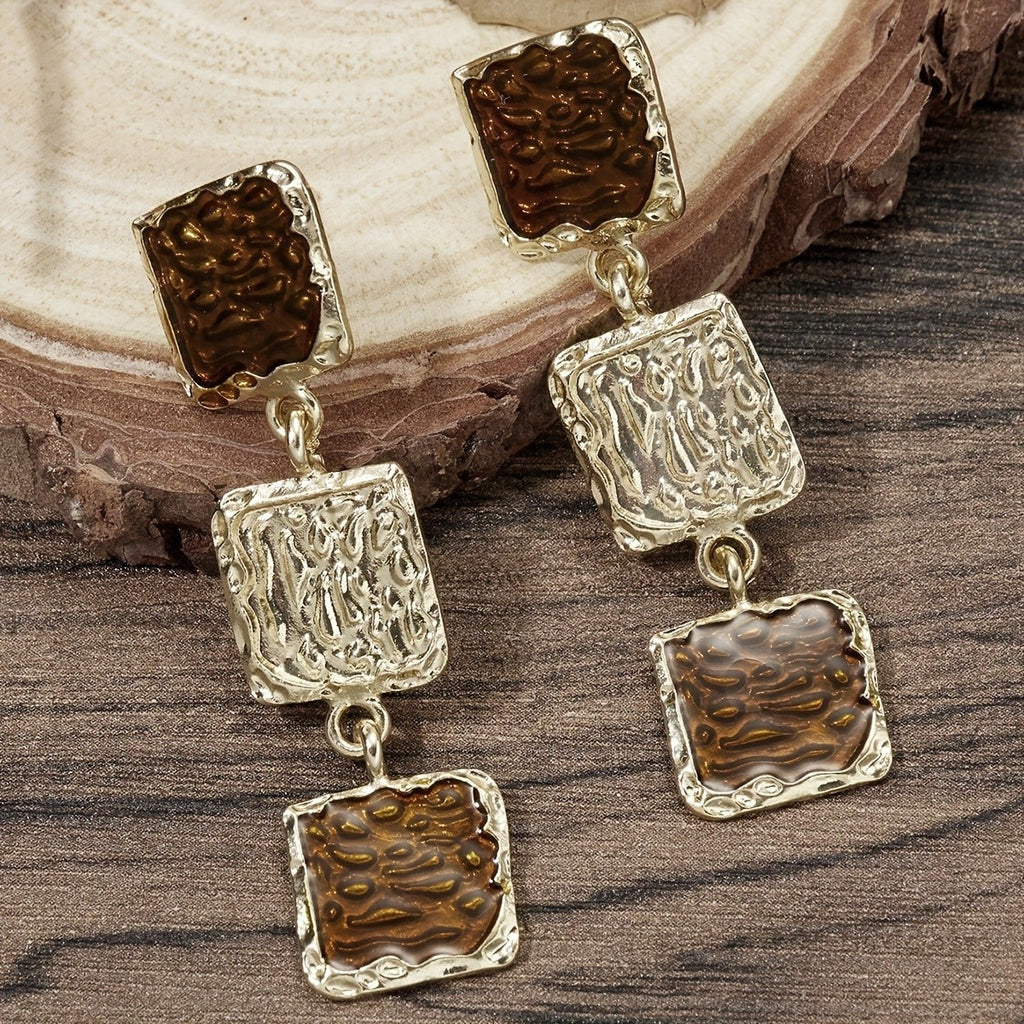 Vintage Geometric Square Drop Earrings