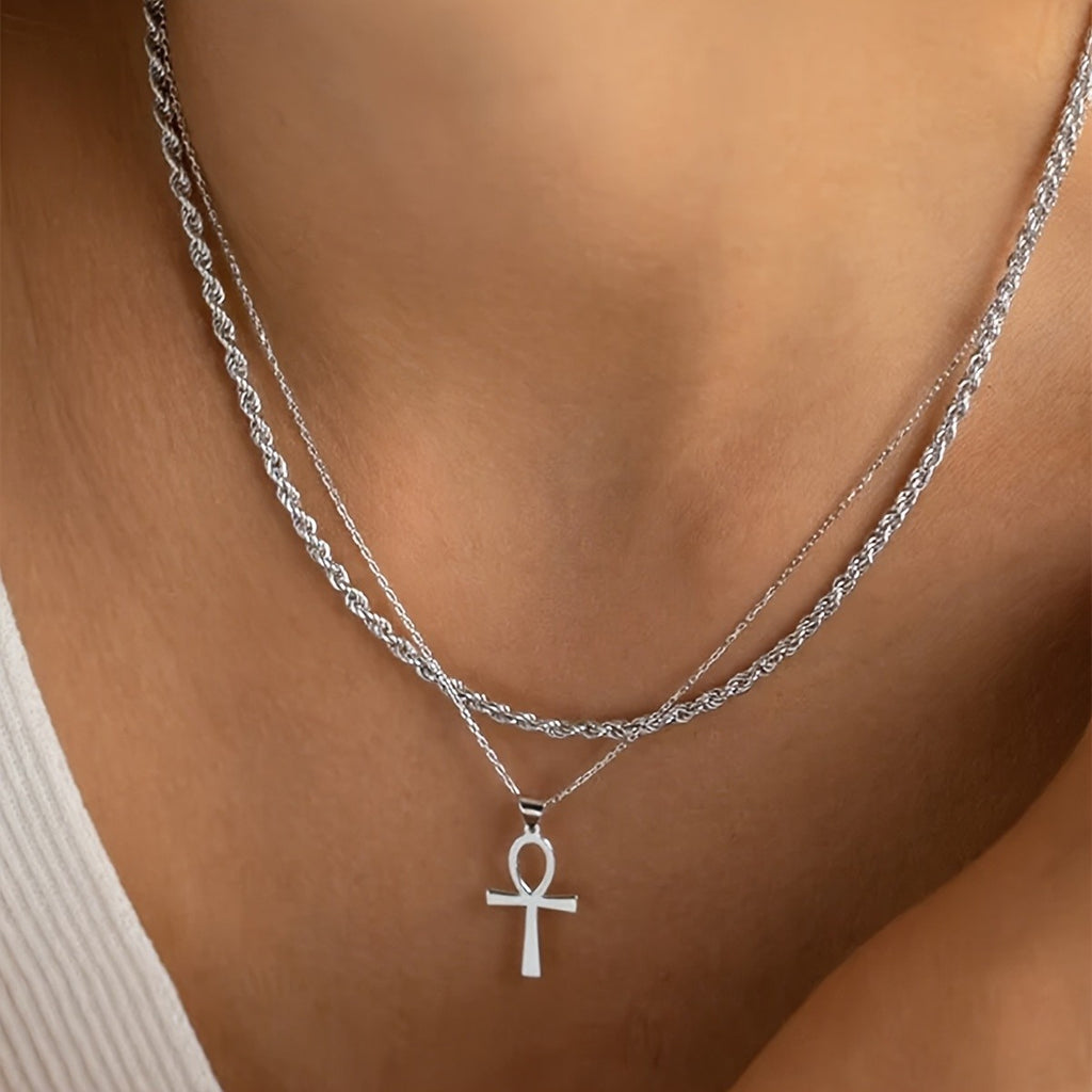14k Dainty Ankh Layered Necklace