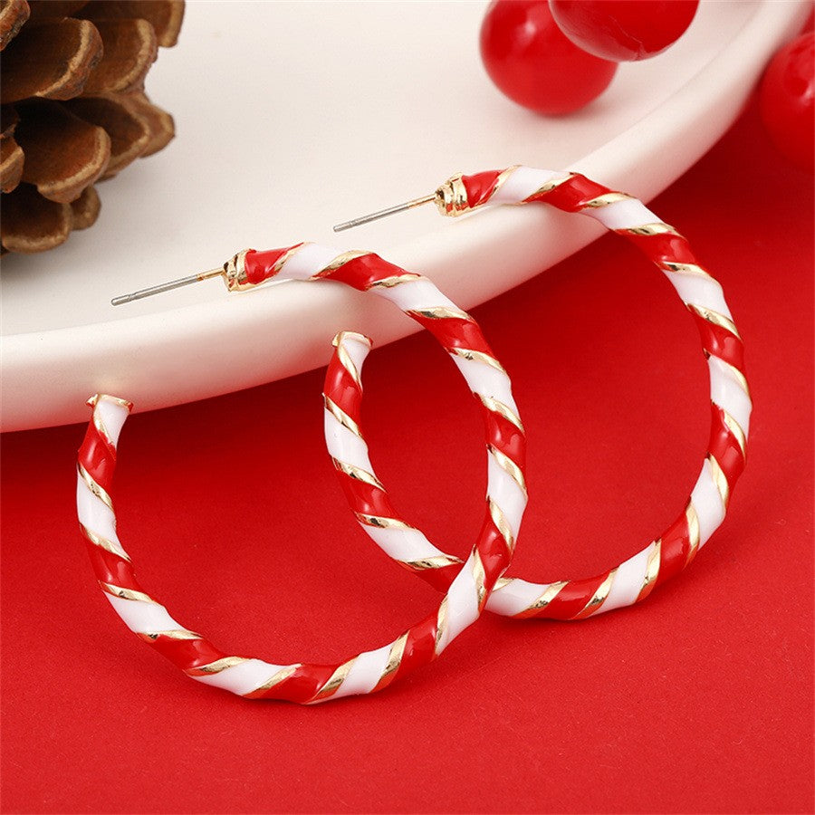 18k Festive Candy Cane Hoop Earrings