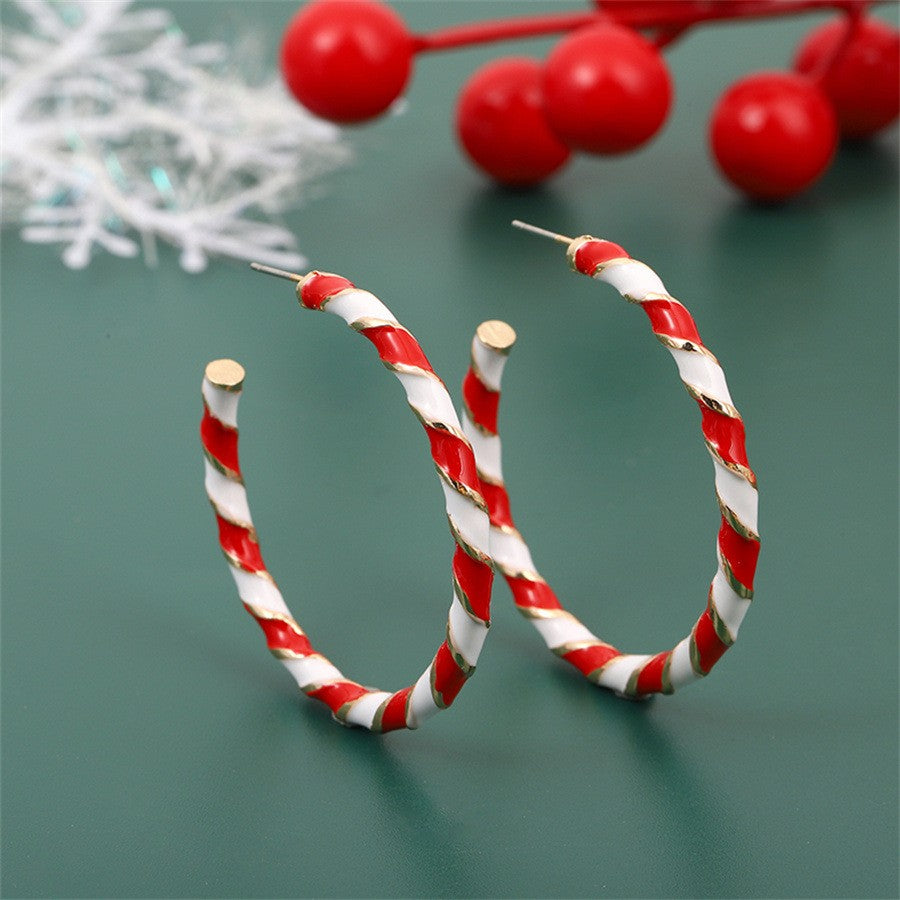 18k Festive Candy Cane Hoop Earrings