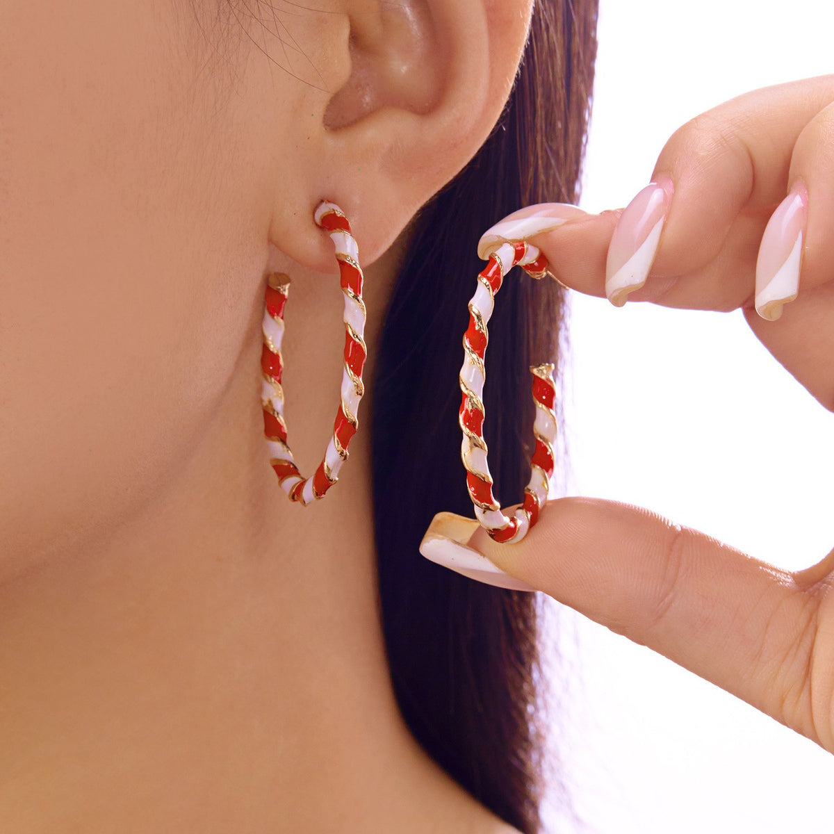 18k Festive Candy Cane Hoop Earrings