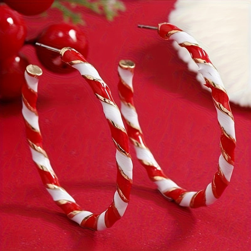 18k Festive Candy Cane Hoop Earrings