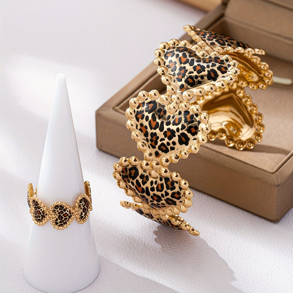 2PC Vintage Leopard Heart Jewelry Set