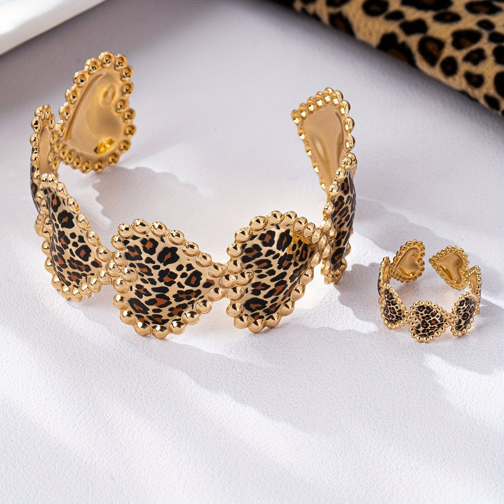 2PC Vintage Leopard Heart Jewelry Set