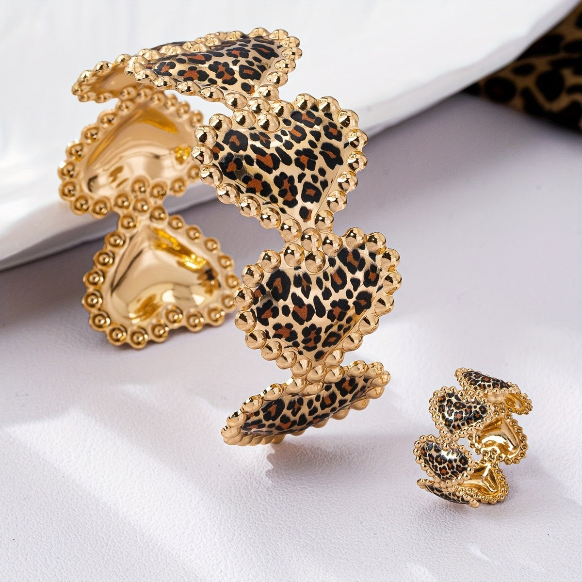 2PC Vintage Leopard Heart Jewelry Set