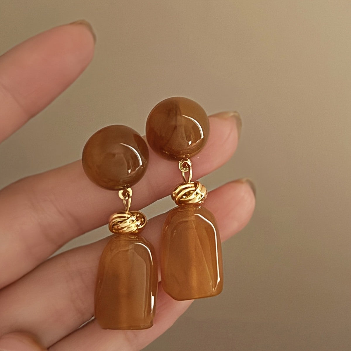 18k Amber Sphere Drop Earrings