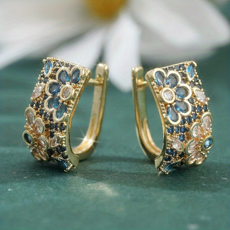 18k Dainty Elegant Floral Hoop Earrings
