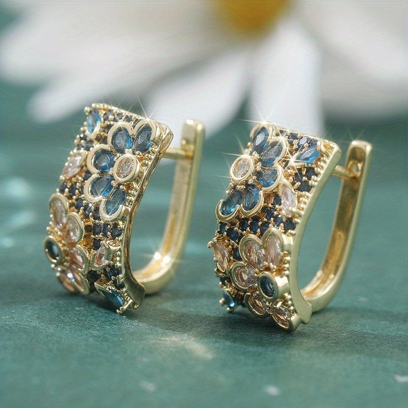 18k Dainty Elegant Floral Hoop Earrings